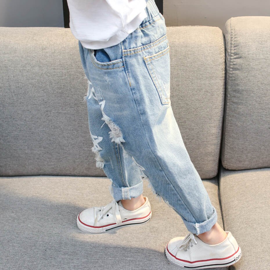 Baby Girl Ripped Jeans Star Pattern Girls Jeans Pants Hole Jeans Kids Casual Style Children's Jeans Clothes