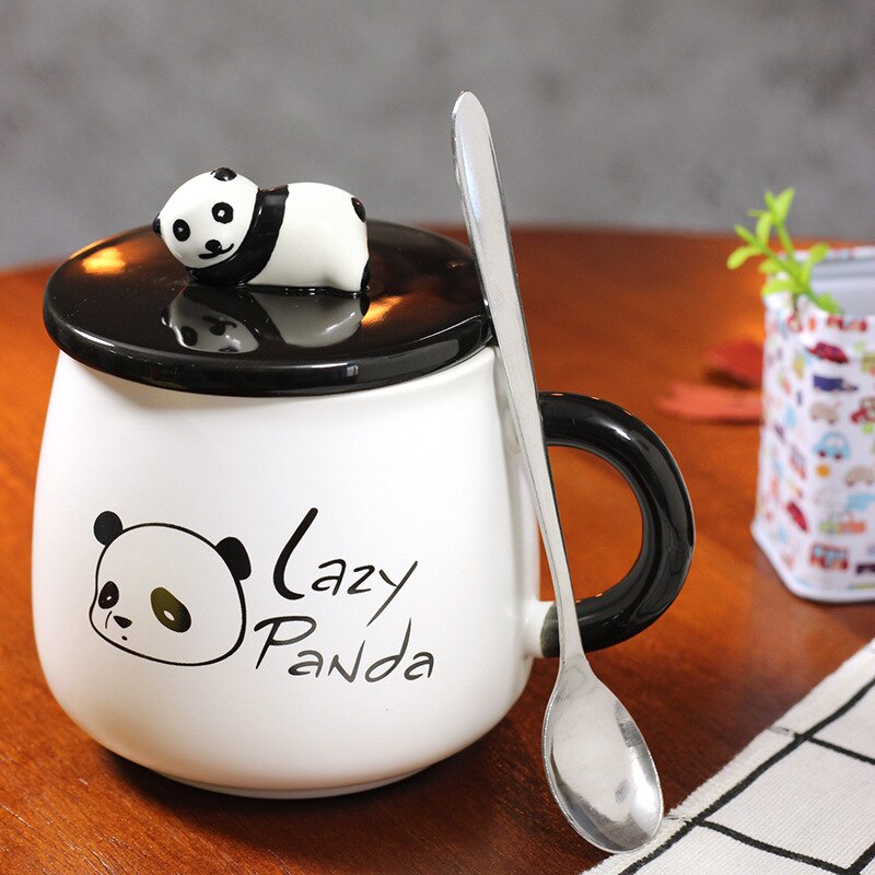 3d panda keramiske kaffekrus med lokk med skje bursdag tegneserie panda keramiske krus