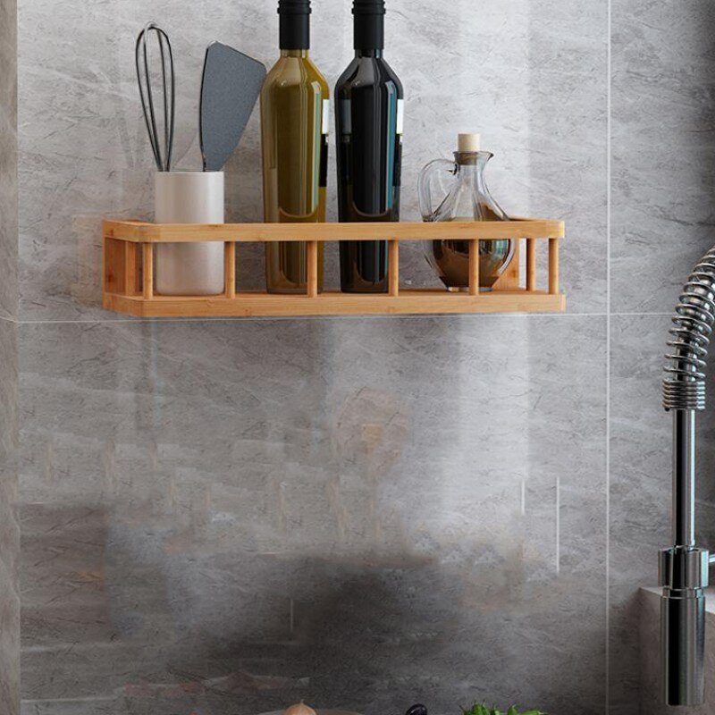 Bamboe Keuken Muur Opslag Plank Punch Gratis Muur Opknoping Spice Kruiden Rek Houten Decoratieve Diversen Organizer Planken