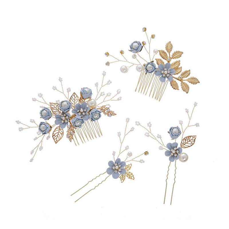 4 Pieces Wedding Haar Accessoires Bridal Bloemen Haar Accessoires Haar Accessoires Bruids Accessoires Haar Kam Haar Clip: Default Title