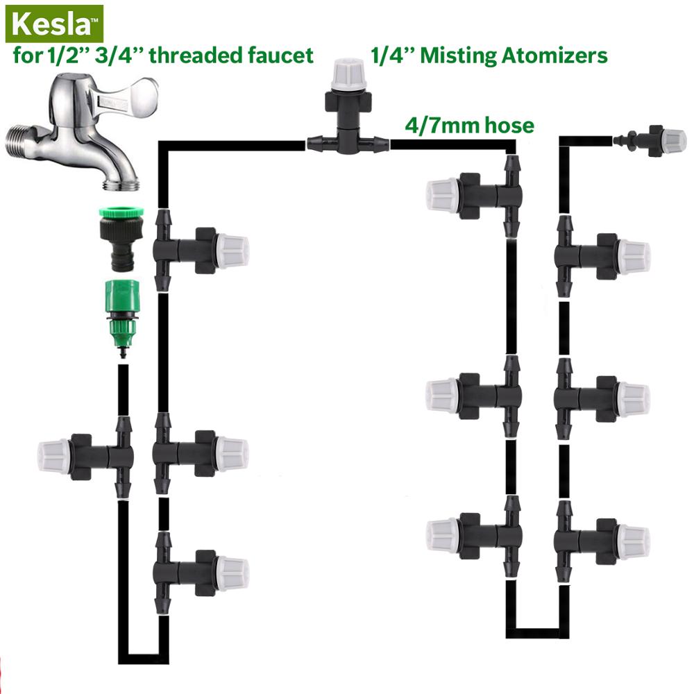 KESLA Automatic Garden Watering Misting Irrigation System Garden Water KITS Atomizing Nozzle 4/7mm Tee Connector DIY Greenhouse
