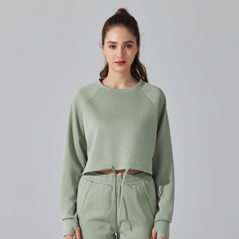 Frauen verlieren Sport Hemden Yoga Laufen Taille Zeichnung Lange Ärmel oben draussen Erholung trainieren Ausbildung Sweatshirt Winter: M / Braun