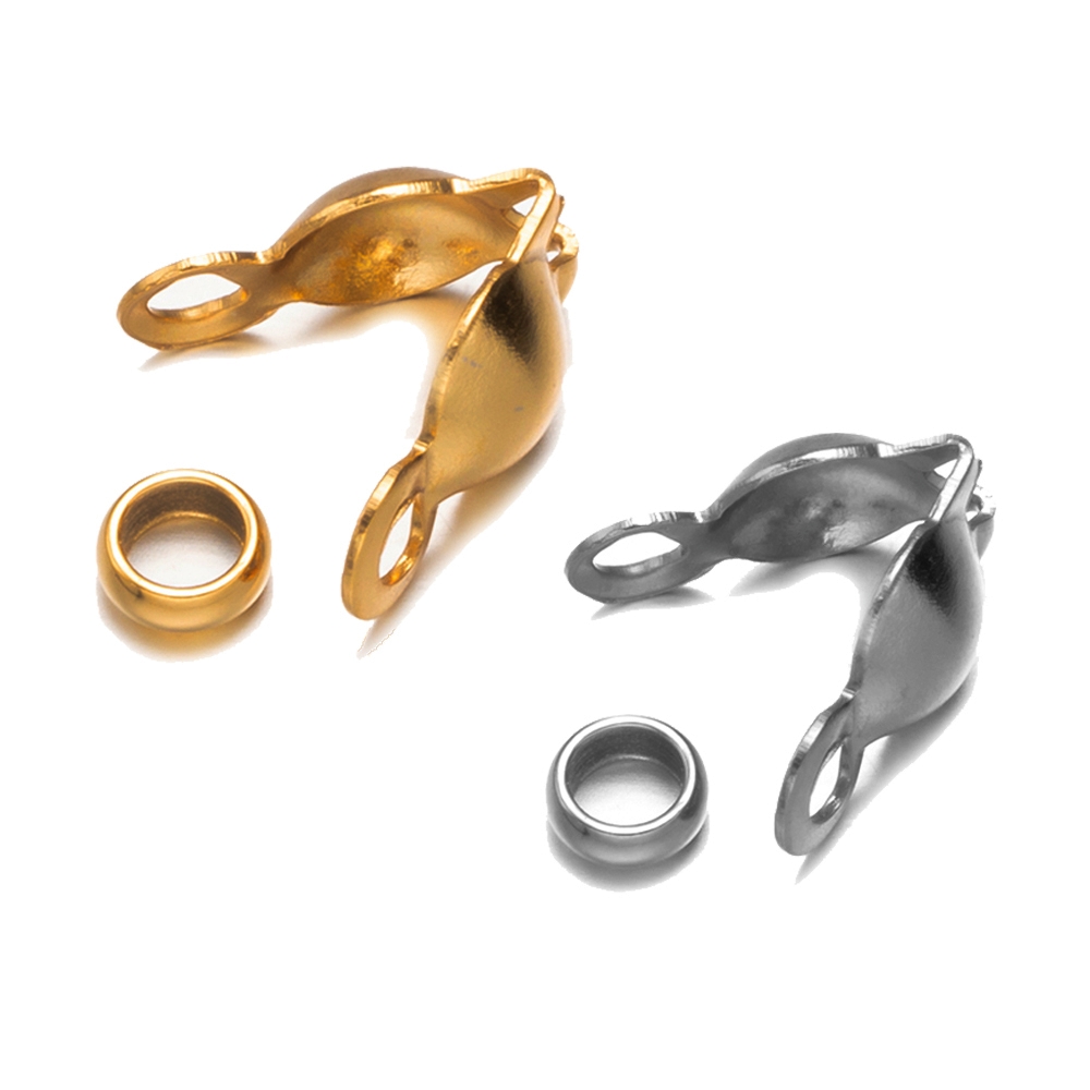 50 Uds. De puntas de cuentas de engarce de acero inoxidable, cubiertas de nudos, puntas de cuentas plegables con 50 Uds. De tapas finales para fabricación de joyería artesanal DIY