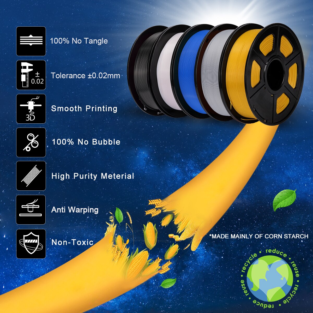 3d printer filament spla 1.75mm 2.2 lbs 1kg spole 100%  ingen boble 3d printmaterialer пластик для 3d принтера