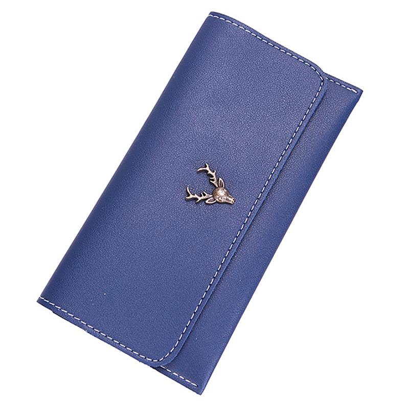 Wysokiej jakości PU skórzany portfel damski moda na co dzień przycisk monety portfel z saszetką na karty portfel sprzęgła kiesa wystrój łosia torba nowy przyjeżdża: niebieski