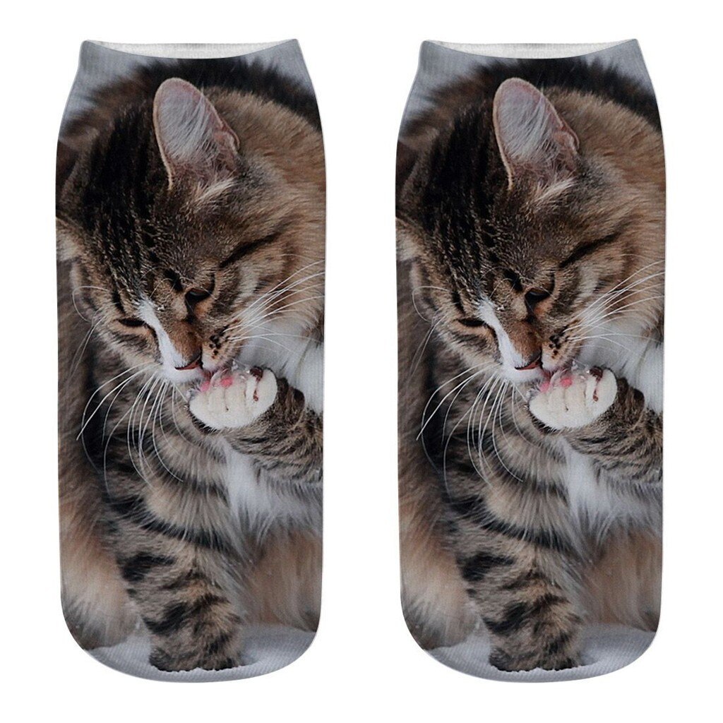 #30 Funny Socks Women Men 3d Novelty Crazy Funny Cat Ankle Socks Cute Colorful Cartoon Low Cut Socks Kobieta Skarpety: J