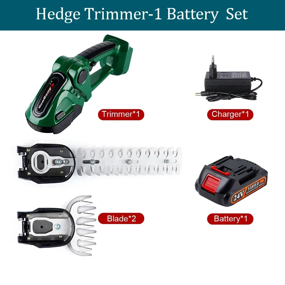 Yofidra 24V 2 en 1 cortasetos eléctrico 20000rpm cortacésped doméstico tijeras de jardín tijeras de césped herramienta eléctrica: Castaño