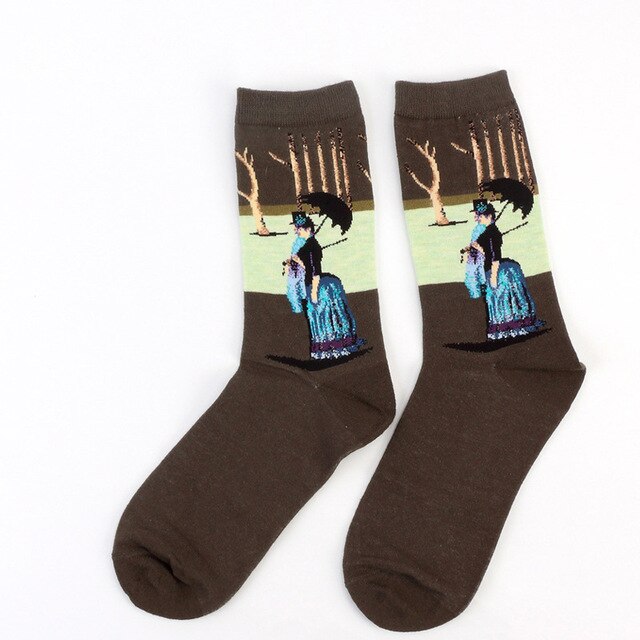 Autumn winter Retro Women Art Van Gogh Mural World Famous Oil Painting Series Female Socks Funny Socks: 10