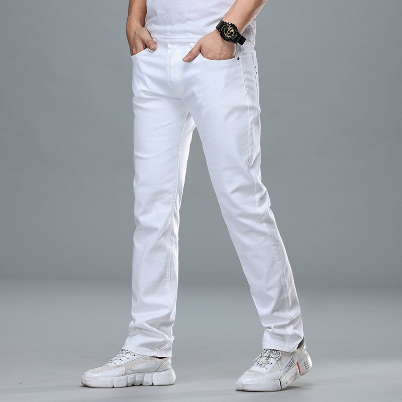 Klassisk stil mænds almindelige pasform hvide jeans business smart denim avancerede stretch bomuldsbukser mænds bukser ,109