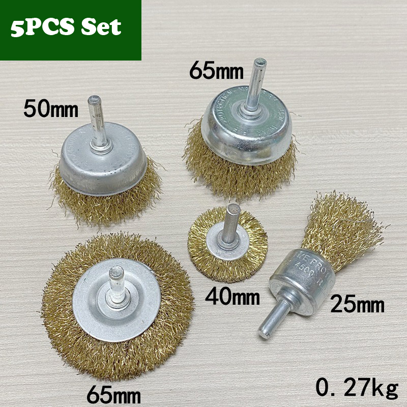 3/5/6 Uds 6mm 1/4 "vástago latón plateado alambre de acero al carbono taza/rueda/cepillo final taladro herramientas rotativas eliminación de óxido de Metal pulido limpio