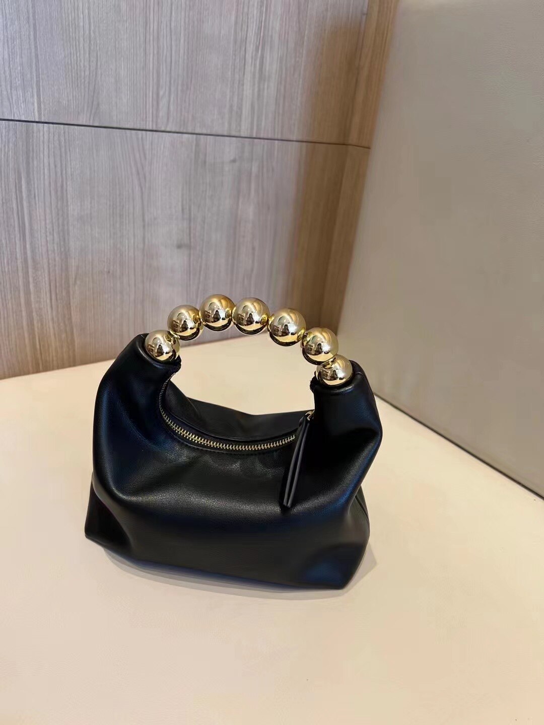 2022 Parel Kralen Handvat Handtas Paars Split Lederen Vrouwen Schoudertas Kleine Keten Crossbody Tas Yelllow: Black