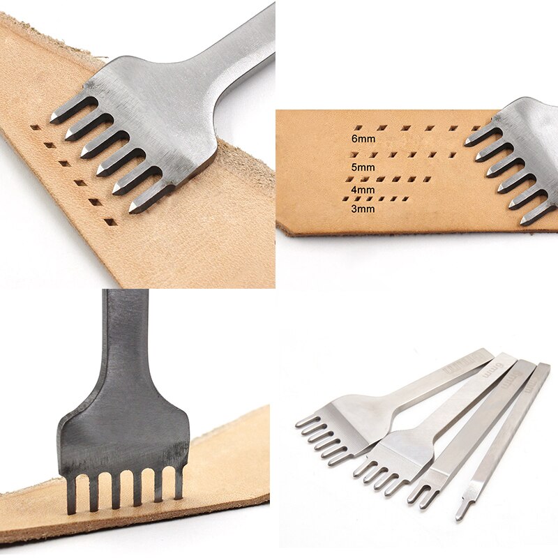 4 unidades/juego de punzones para agujeros de cuero, herramientas de Punch Craft, punzonado de acero cosido a mano, herramienta de costura de 3/4/5/6mm