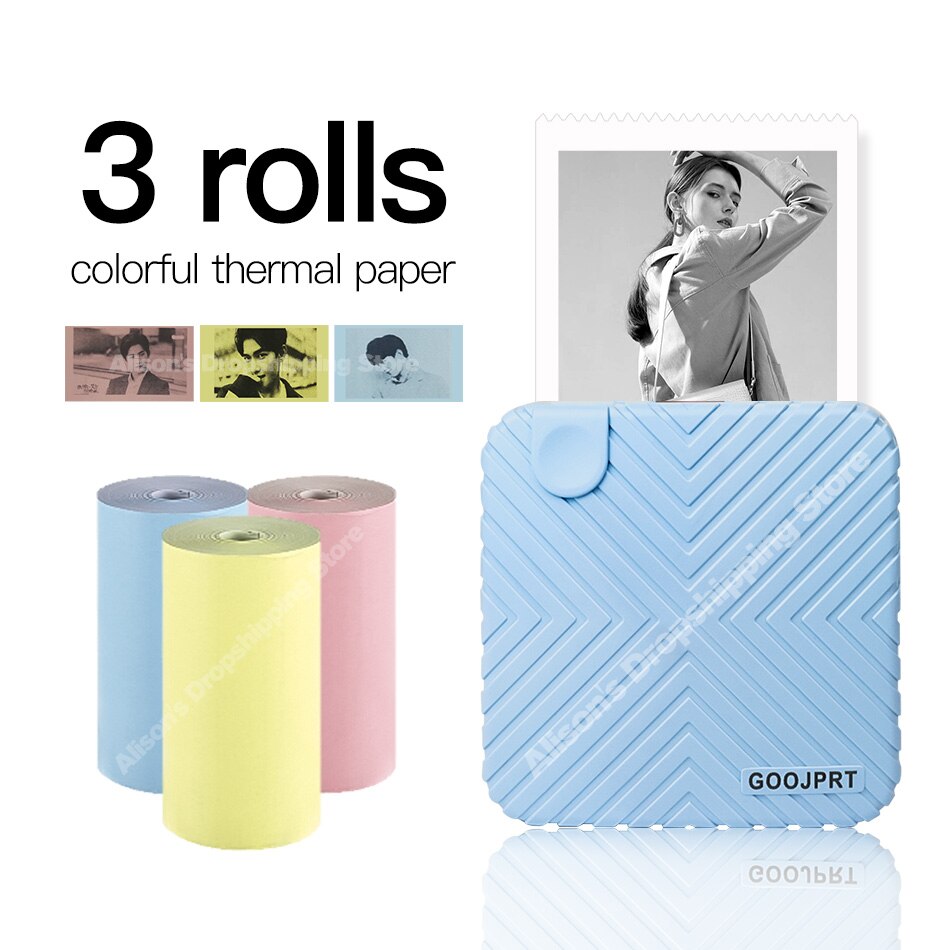 Mini Pocket Photo Printer Mobile phone Photo Printer Portable Handheld Printer for iOS and Android System for Kids Children: BL add 3 Color Paper