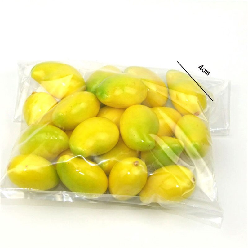 20 piezas Mini plástico fruta Artificial melocotón espuma barato manzana cereza simulación fruta falsa para la decoración del jardín de la boda del hogar: Yellow mango