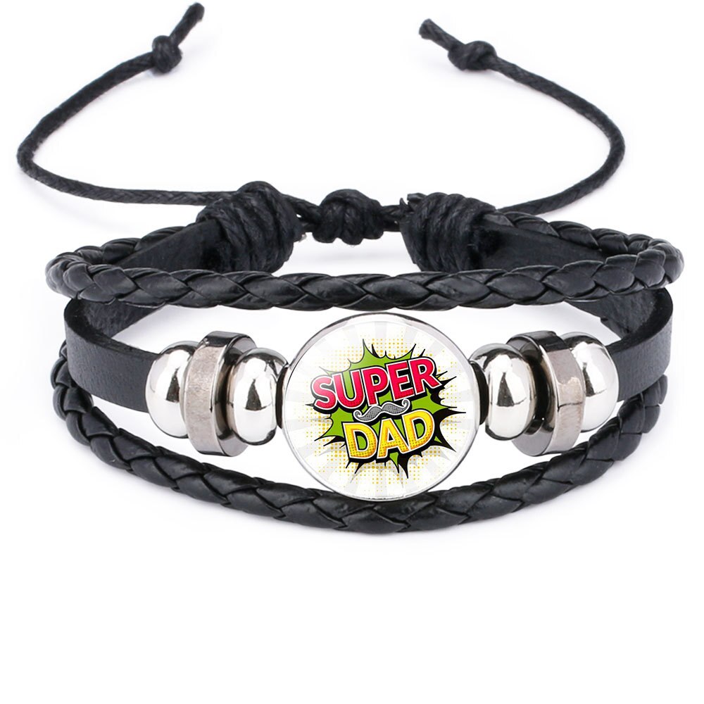 Vaderdag Beste Super Dad Hand Geweven Lederen Koord Glas Armband: 2