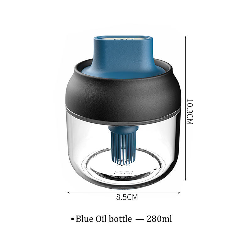 280ML Cover spoon integration honey glass Jar Spice Airtight Containers Condiment Salt Seasoning oil brush pot seasoning pot: Blue oil bottle