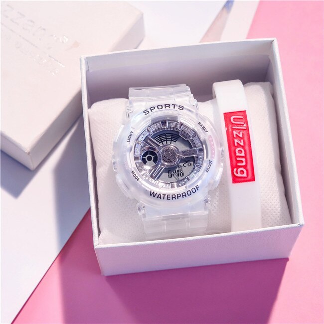 Montre numérique de l'amant de la étanche Sport montre-bracelet double temps or haut choc hommes femmes montre-bracelet Led horloge en caoutchouc