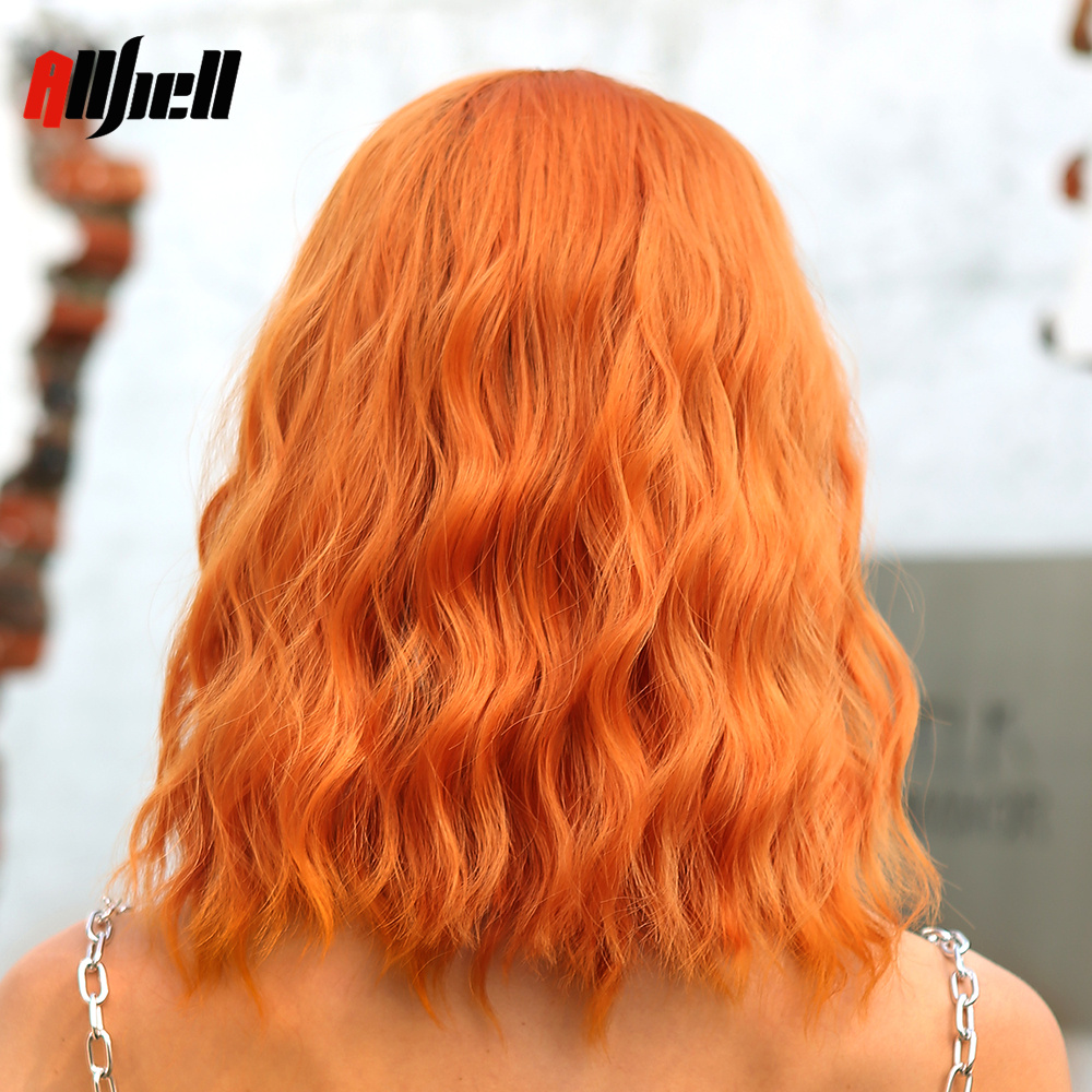 Pelucas onduladas naturales sintéticas de jengibre y cobre corto, peluca Bob naranja para Halloween con flequillo resistente al calor para mujer, peluca de Cosplay