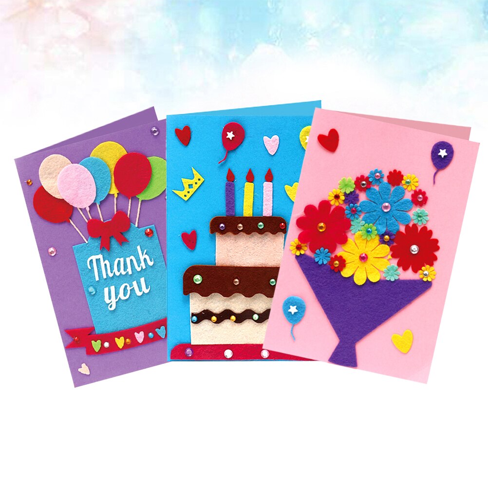 3 Pcs Card Making Kit Cloth Handmade Greeting Card Kit Art Crafts Card DIY Material for Children Kids Teens
