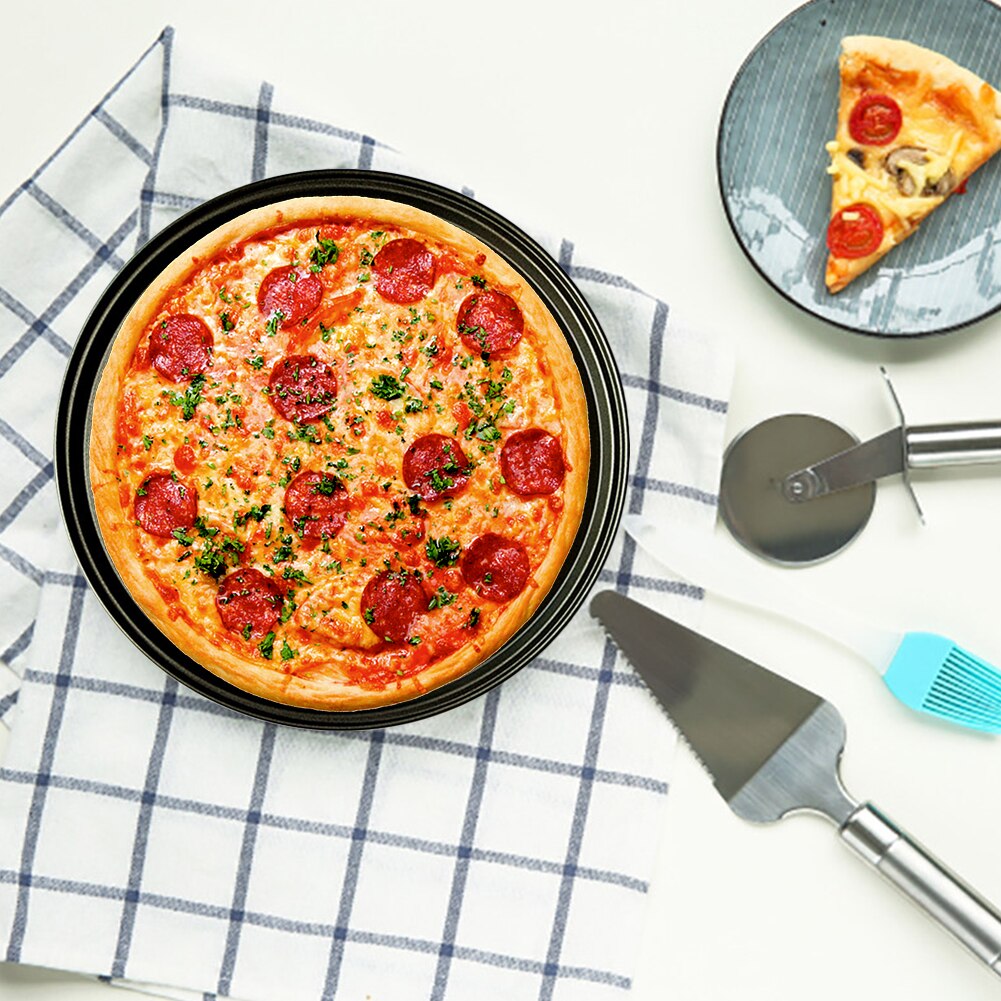 Koolstofstaal Non-stick Pizza Bakken Pan Mesh Lade Plaat Bakvormen Bakken Gereedschap Pizza Plaat Ronde Diepe Schotel Pizza pan