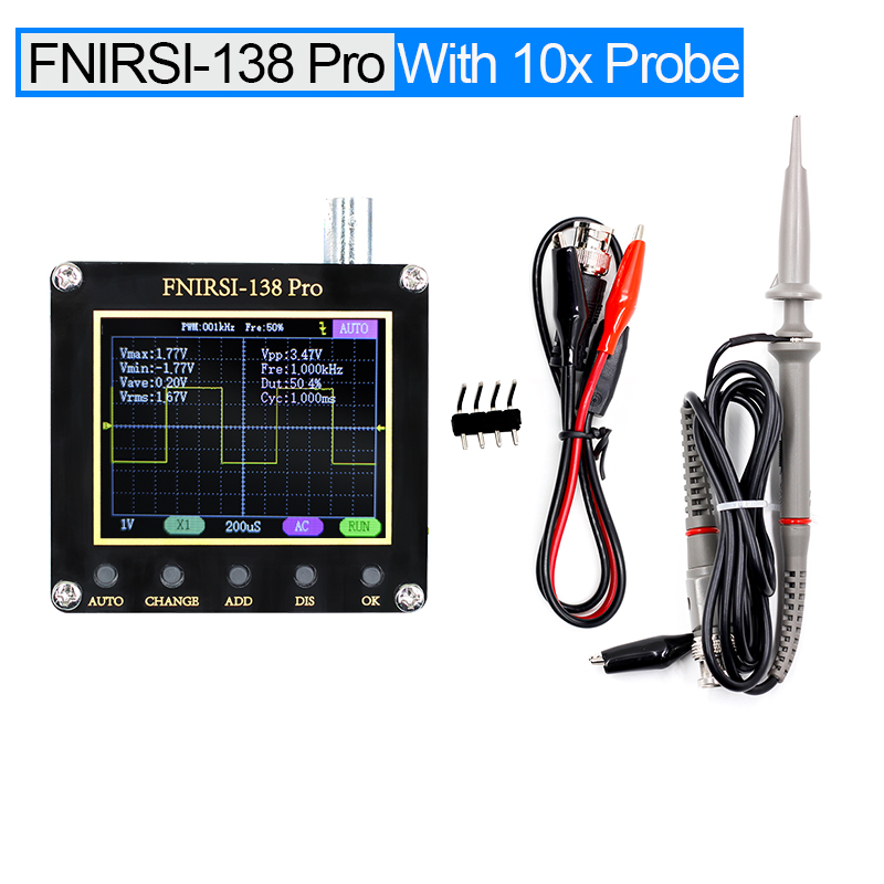 FNIRSI-138 PRO Handheld Digital Oscilloscope 2.5MSa/s 200KHz Analog Bandwidth Support AUTO,80Khz PWM And Firmware Update: With 10x Probe
