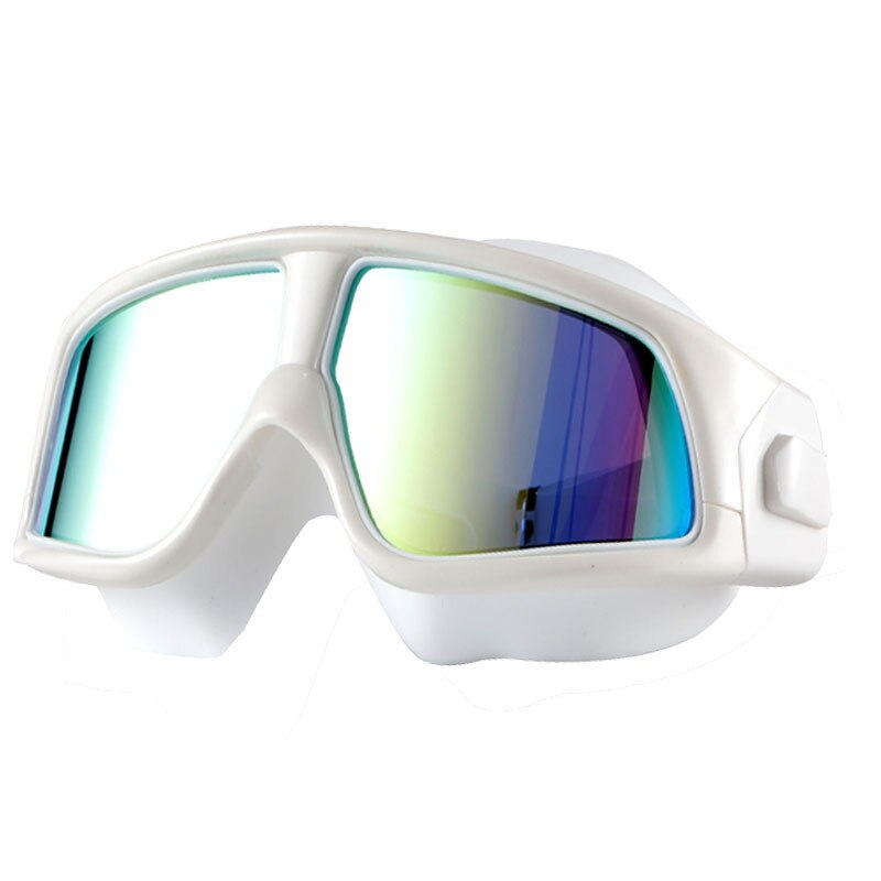 Waterproof Comfortable Silicone Big Frame Polarized Swim Glasses Anti-Fog UV Protection Swimming Goggles for Men Women: White