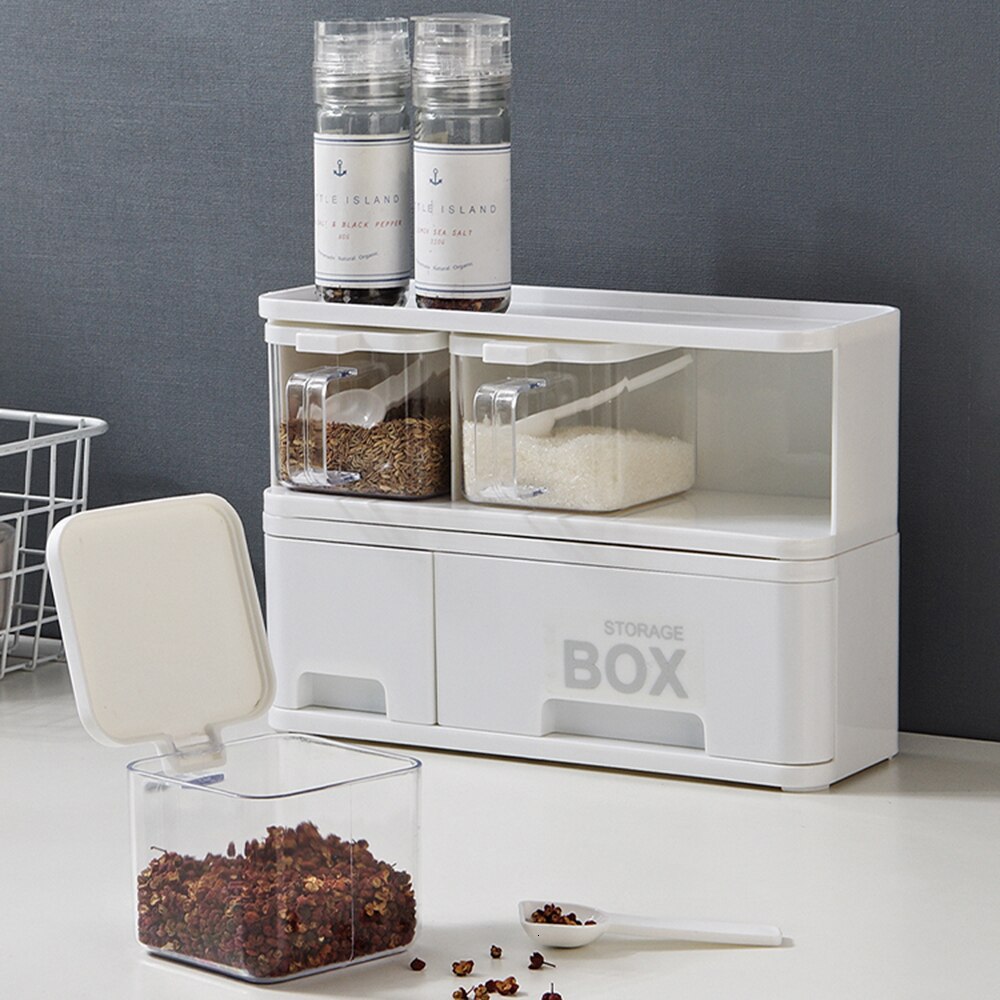 Plastic Seasoning Storage Box Set Kitchen Organizer Rangement Cuisine Stackable Condiment Storage Container With Drawer