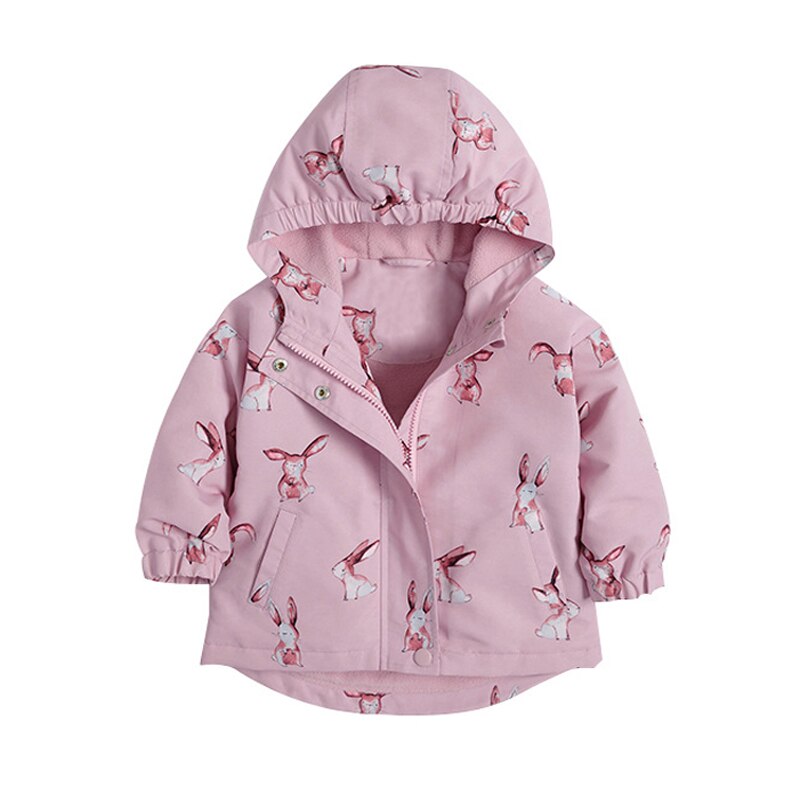 Little maven Toddler Girls Jacket Pink Rabbit Children's Windbreaker Fall Baby Girls Hooded Clothes Autumn Little Girls Coat