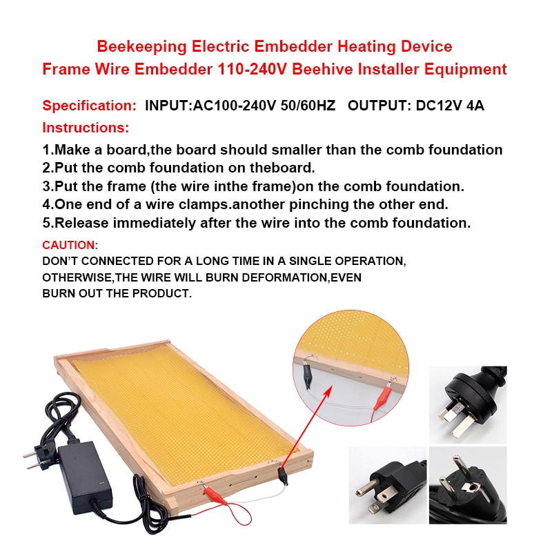Beekeeping Electric Embedder Heating Device Frame Wire Embedder 110-240V Beehive Installer Equipment
