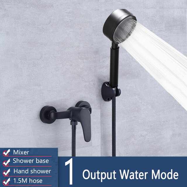 Matte Black Badkamer Douchekraan Set Wall Mount Douche Mengkraan Rvs Bad Douche Mengkraan Douche Mixer: LY-09