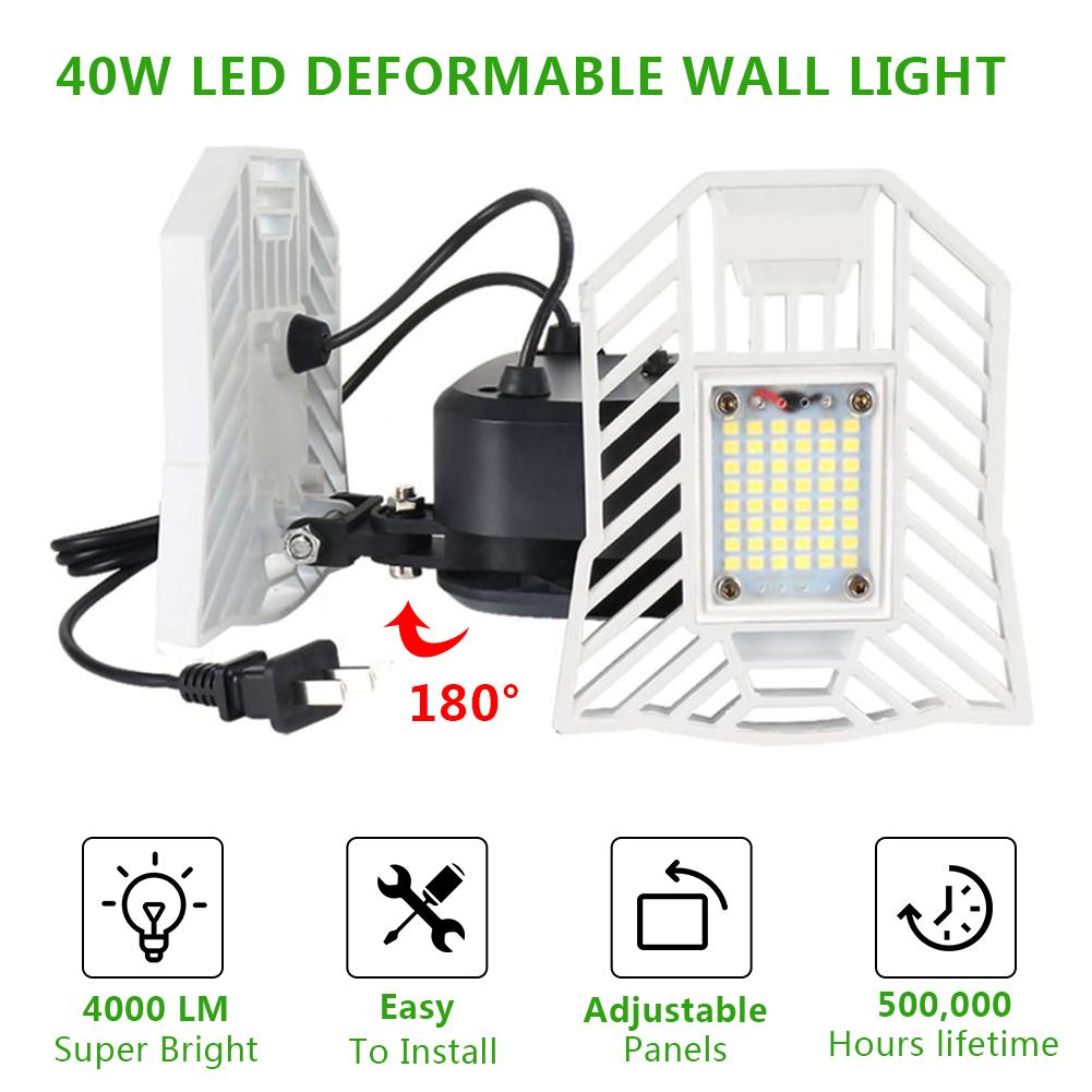 40W Garage Lamp LED Vervormen Wandlamp Verstelbare LED Blaker Licht Waterdicht Werk Licht Voor Workshop US EU Plug 85-265V