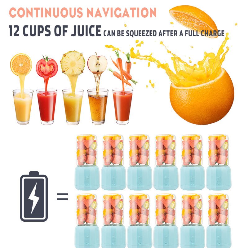 300ml 6 Blade Portable Blender USB Mixer Kitchen Electric Juicer Machine Smoothie Blender Food Processor Fruit Cup Juice Blender