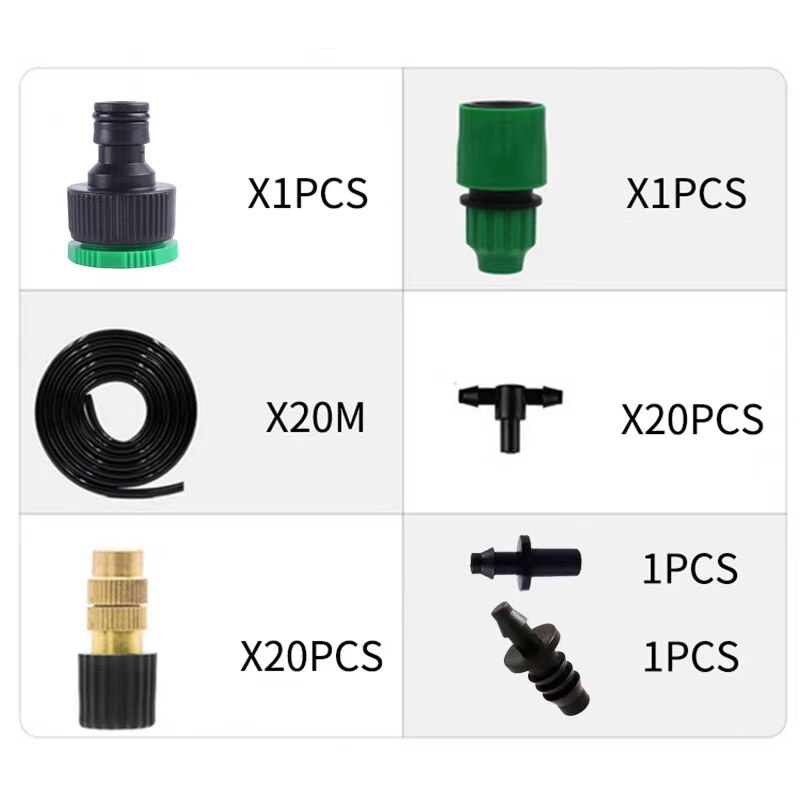 Micro kit de rega da planta do gotejamento diy sistema de resfriamento pulverizador da névoa da irrigação do jardim com bocais ajustáveis kit de resfriamento do pulverizador: A-20m suit