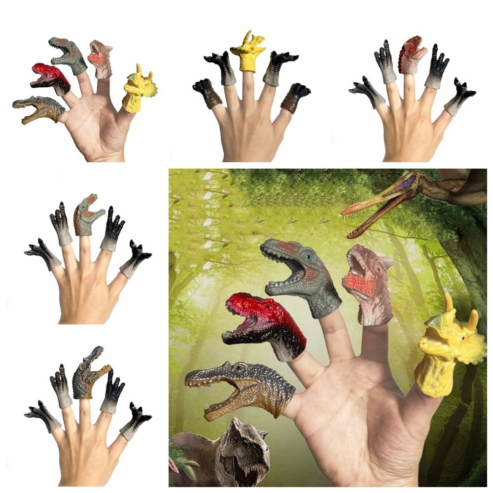5 Pezzi Giocattoli marionetta da Dito a Forma di Dinosauro Cartone Animato, marionetta da Mano con Testa di Dinosauro in Gomma, mini marionetta Divertenti