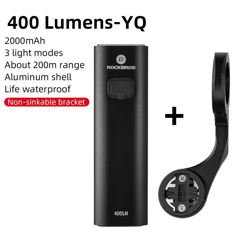 ROCKBROS-Foco de manillar delantero para bicicleta, linterna LED para ciclismo, accesorios para bicicleta de montaña: YQ-400 and holder