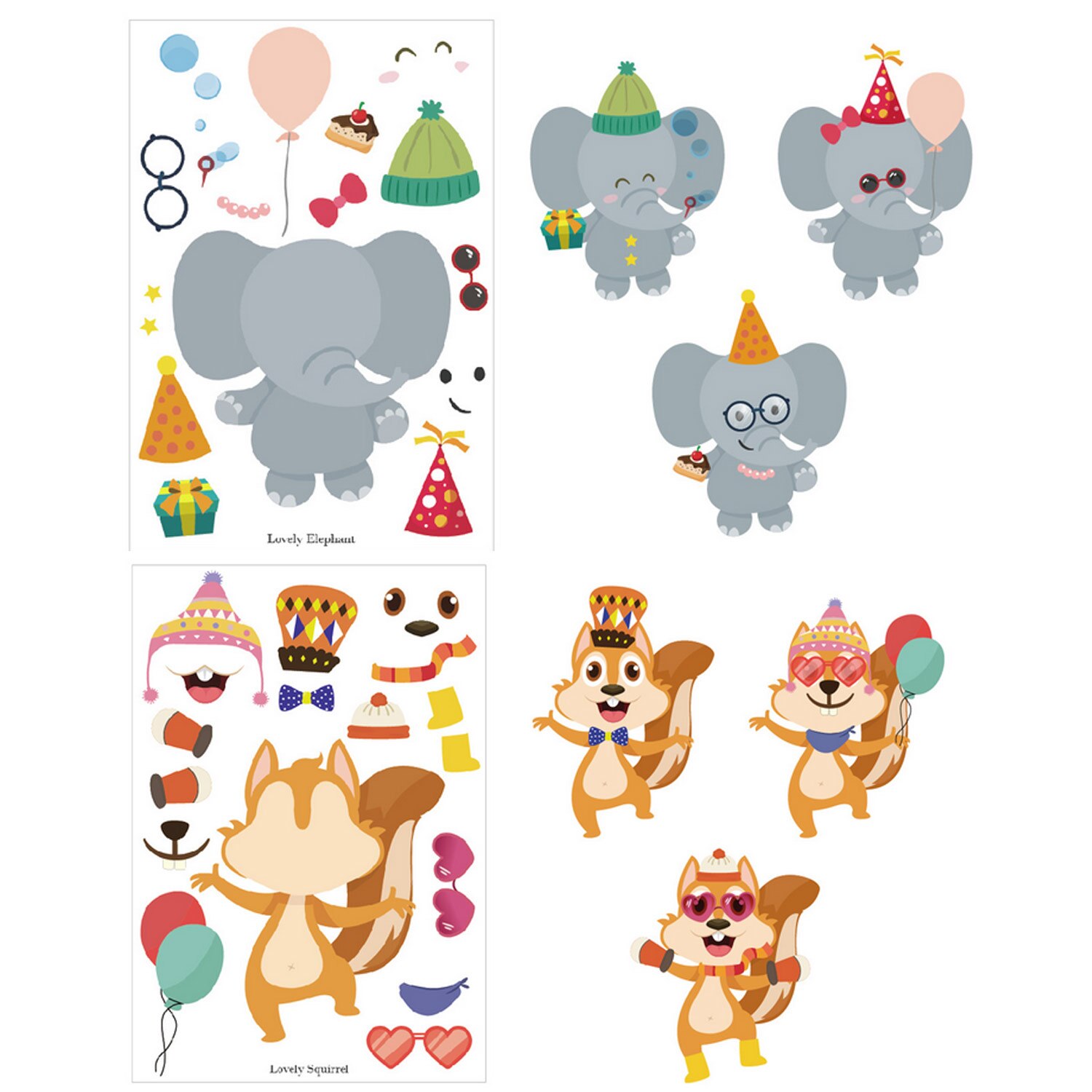 24 Sheets Animal Stickers Bulk DIY Make Your Own Sticker Zoo Themed Birthday Party Favors Games Supplies for Kids Game Stickers