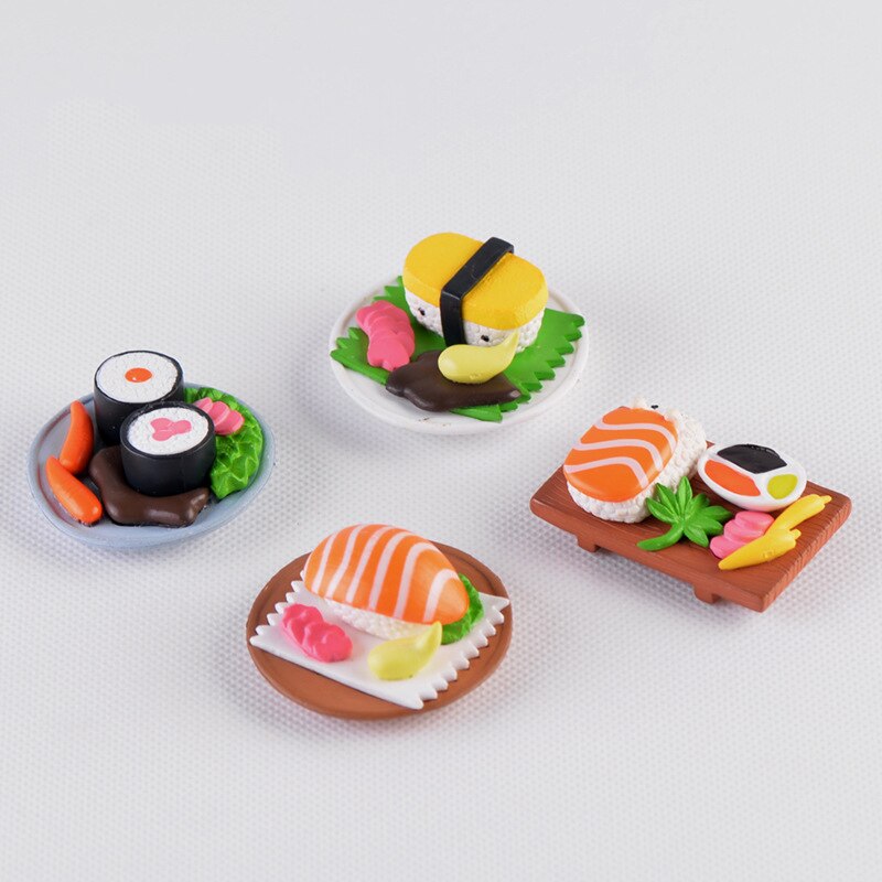 1 sæt børn sushi mad foregiver legetøj harpiks hambeger miniaturer fe havedekoration mos terrarium mikro landskab