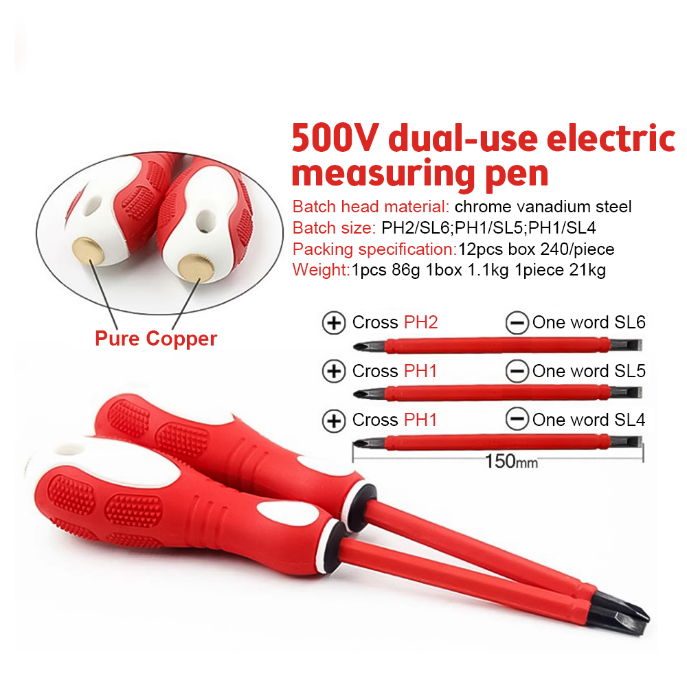 50V-500V Dual Head Screwdriver Electrical Tester Pen 2 in 1 Voltage Detector Tool ABS Screwdriver Test Pencil Tools