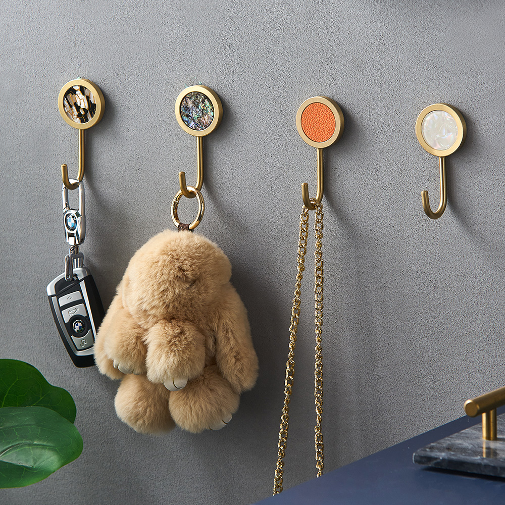 Nordic Home Decoration Accessories Brass Round Hook Living Room Wall Decoration Adhesive Hangers Key Hook Wall Hanger