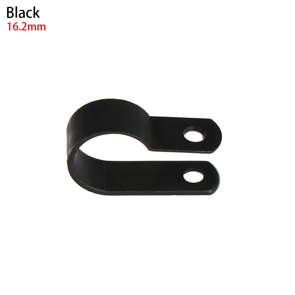 100 stk/parti plastik p-clips sorte slangefastgørelser kabel holdbare r-type nylon kabel klemme montering fix hardware elektriske fittings: 16.2mm sorte