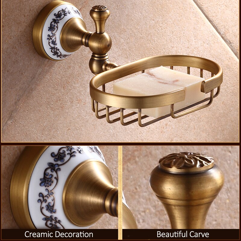 Quyanre Antique Brushed Brass & Porcelain Bathroom Hardware Towel Shelf Towel Bar Paper Holder Cloth Hook Bathroom Accessories