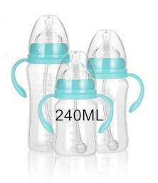 180/240/300ML Baby PP plastic Milk bottle newborn baby Anti-Slip with handle bottle Cup Water Bottle Milk Feeding Accessories: Blue-240ML