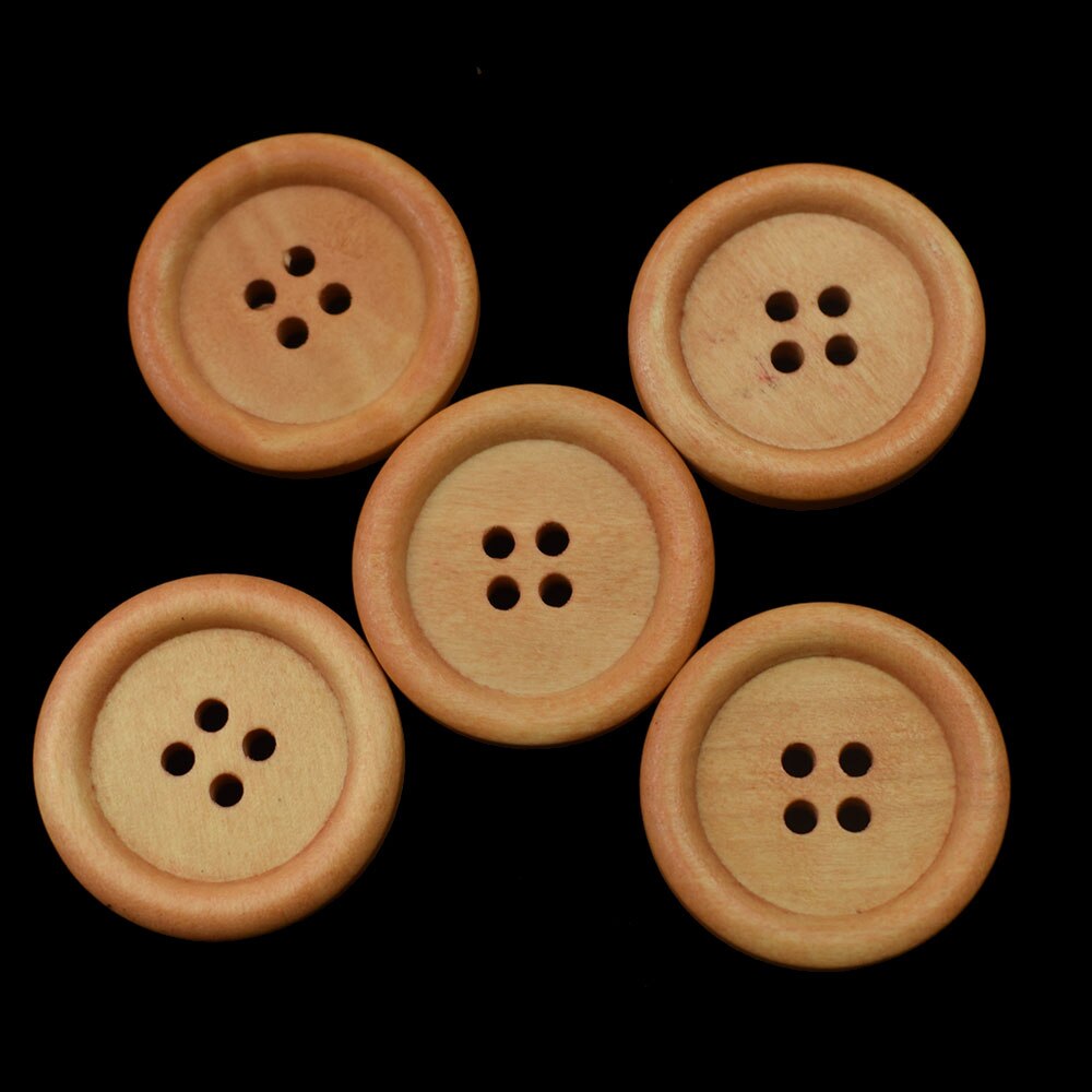 30Pcs 25Mm 4 Gaten Ronde Hout Hand Naaien Knoppen Voor Kinderkleding Scrapbooking Decoratieve Houten Botones Handwerk Accessoires