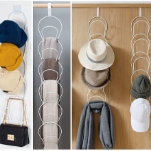 Porte-chapeau mural réglable à 5 anneaux, présentoir de rangement derrière les portes, porte-écharpe, crochets de sac, étagère de rangement pour la maison