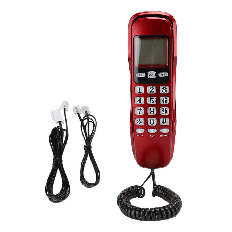 Mini téléphone mural avec double appel, écran LCD, pour la maison, le bureau, l'hôtel, avec cordon: Rouge