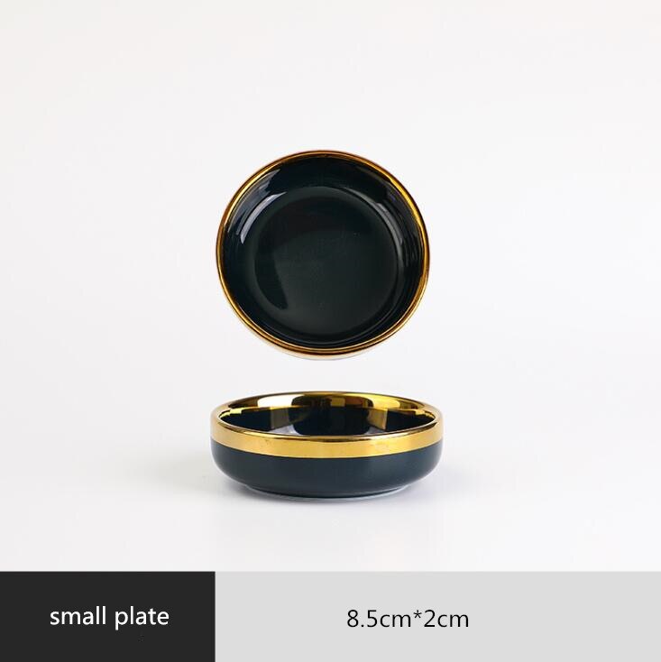 Gilt Rim Dark green Plate Steak Food Nordic Style Tableware Bowl Ins Dinner Dish High End Porcelain Dinnerware Set: small plate