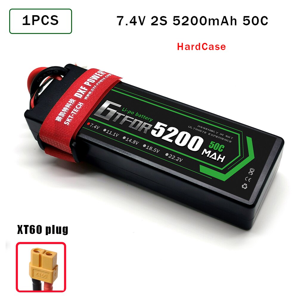 GTFDR 5200mAh Lipo Battery 7.4V 50C 2S LiPo RC Battery Deans XT60 EC5 for RC Evader BX Car Truck Truggy Buggy Helicopt: 1PCS5200HARDXT60