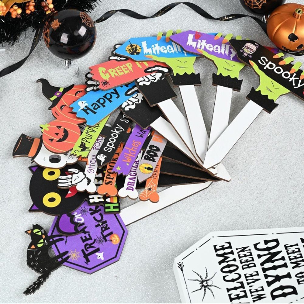 Drewniane Tabliczki Ogrodowe w Stylu klasyczny, Trwałe, Dekoracyjne Tabliczki na Halloween robić Ogrodu, Świąteczne Ozdobne Wkładki robić Ziemi, Akcesoria Ogrodowe