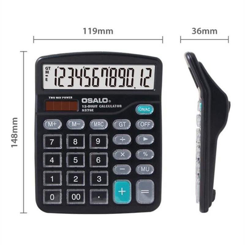 837se solar-tischrechner, dual-power, transparente taste, 12- bit-rechner für büro, finanzen, schule