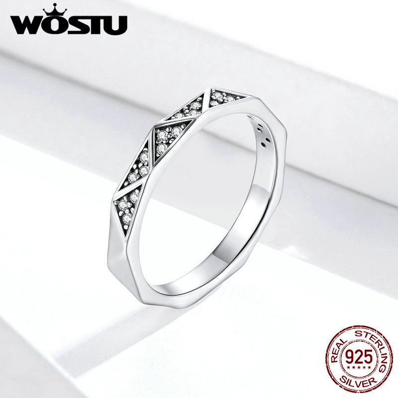 Zilveren Ring Wostu 925 Sterling Zilver Dazzling Zirconia Pave Vrouwen Vinger Ringen Voor Vrouwen Wedding Verklaring Sieraden CQR654